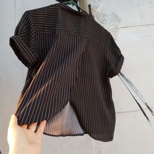 Yaya Nom de Plume open back Black & Pinstripe top